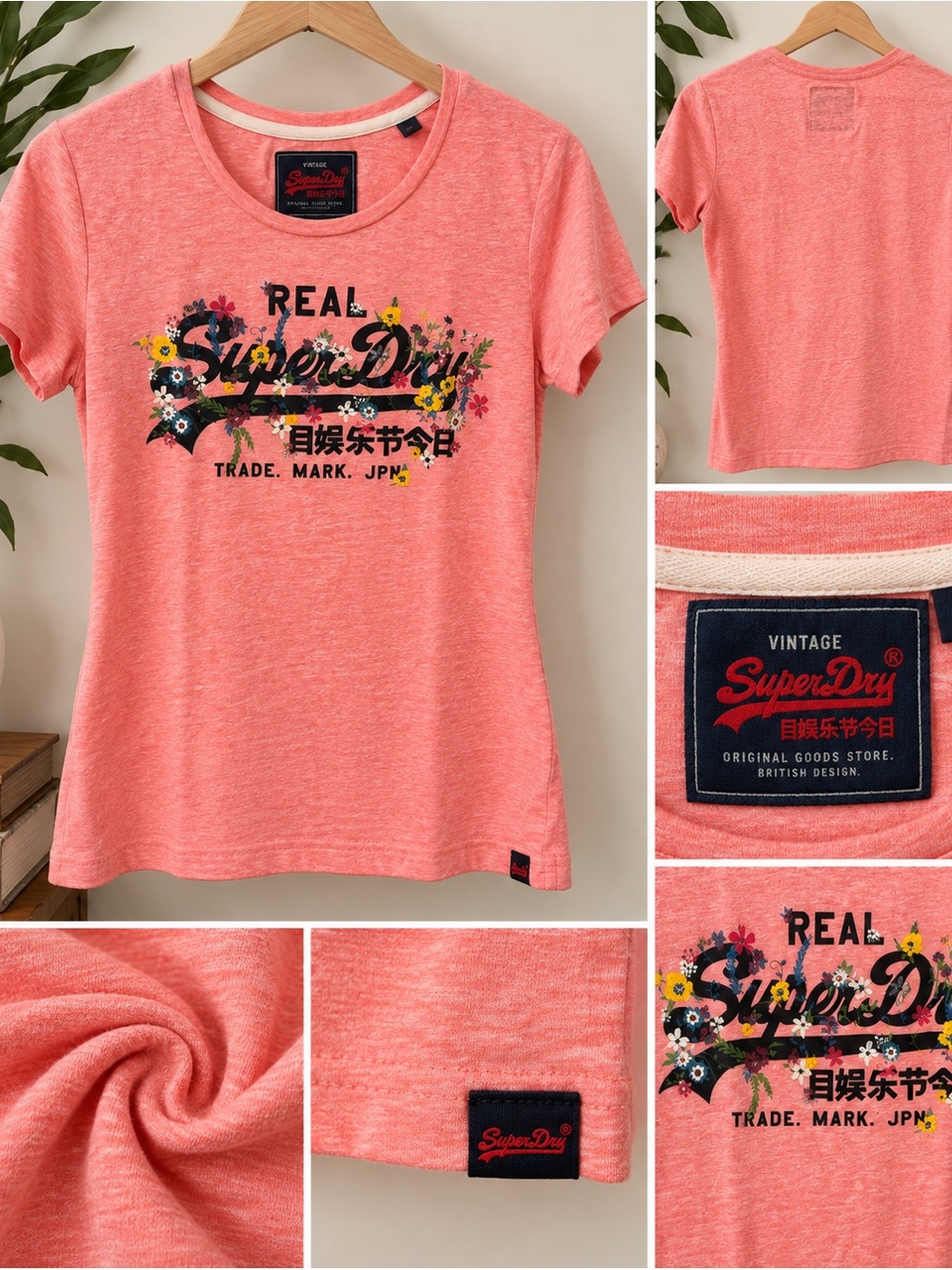 Superdry Coral Floral Graphic T-Shirt Women’s Medium Vintage Logo